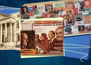 El rincón subterráneo de Tamames en el Congreso: un cartel del PCE con Carrillo, Camacho y Almeida