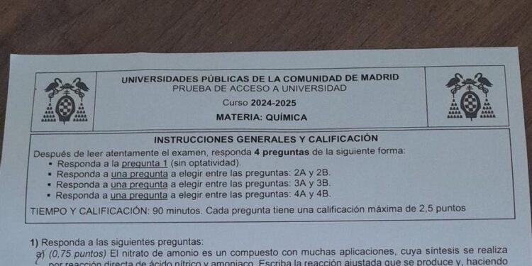 Filtrado el examen de Química de la PAU de Madrid: ¿más difícil que el de Física y Matemáticas?
