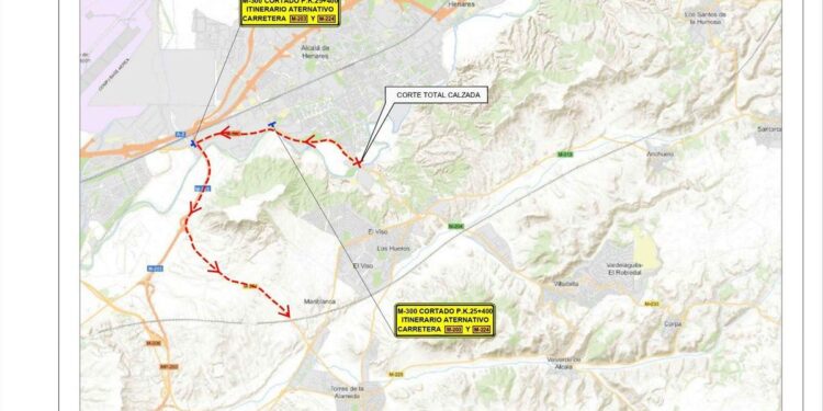 Cierre temporal de la M-300 en Alcalá de Henares por obras en el puente Zulema